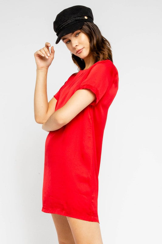 Red Satin Shift Dress