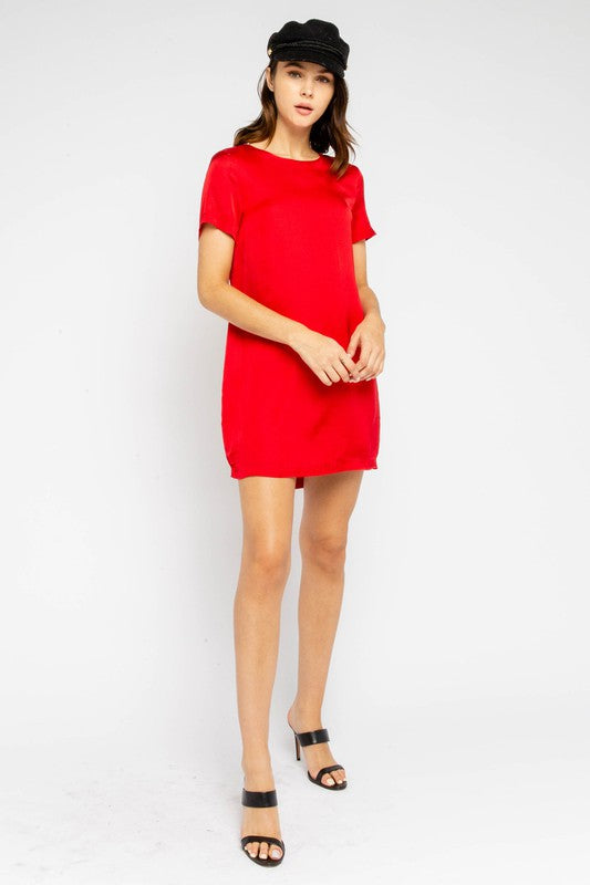 Red Satin Shift Dress