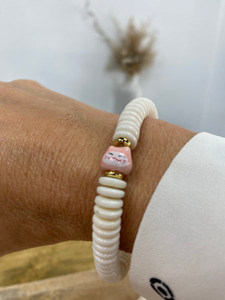Lucky Cat Ceramic Beaded Bracelet.