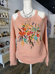 Off Shoulder Floral Design Sweater.