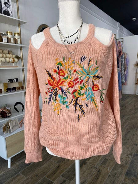 Off Shoulder Floral Design Sweater.