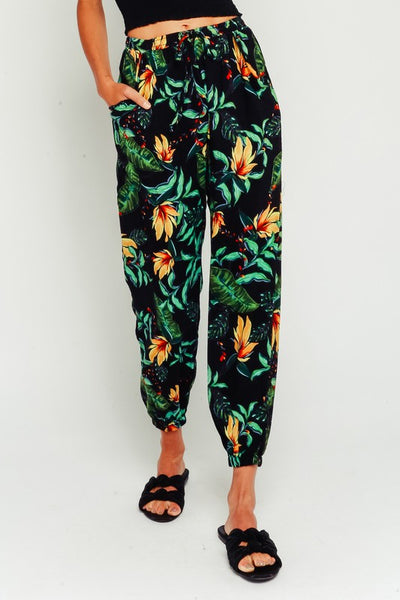 Tropical Drawstring Jogger Pants