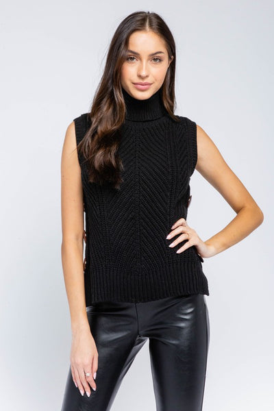 Turtleneck Button Sides Sweater Tank