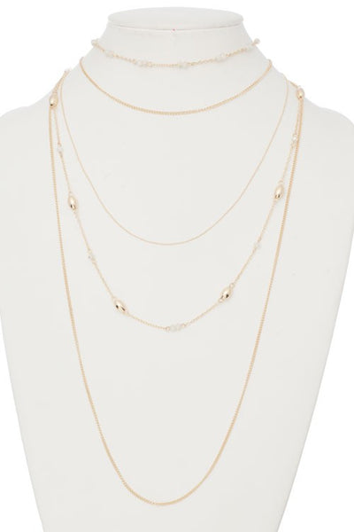 Gold & White Bead Layered Necklace
