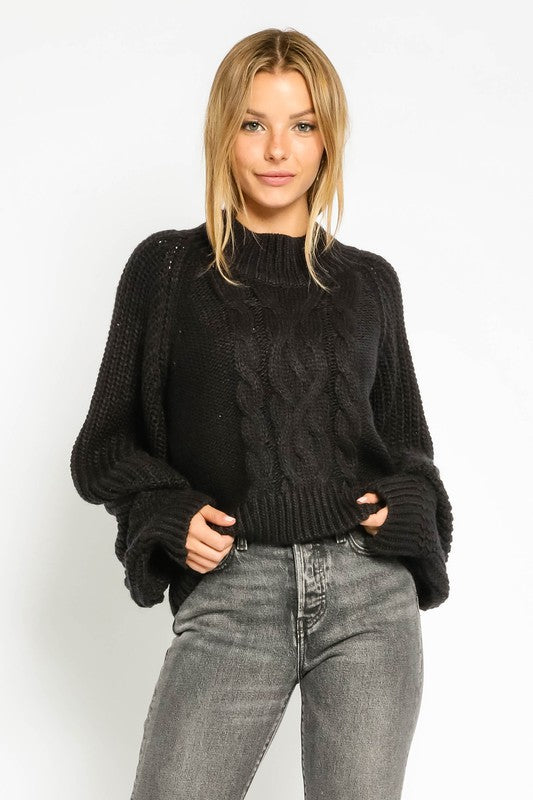 Cable Knit Mock Neck Sweater...