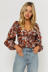 Rust Tropical Smocked Blouse
