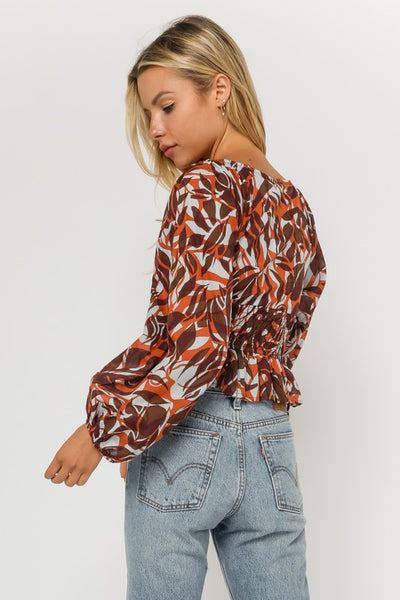 Rust Tropical Smocked Blouse