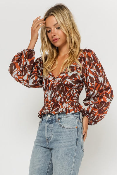 Rust Tropical Smocked Blouse