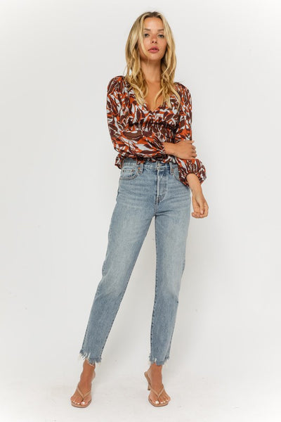 Rust Tropical Smocked Blouse