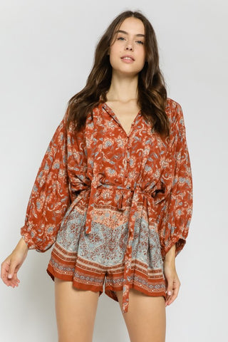 Rust Bohemian Belted Romper