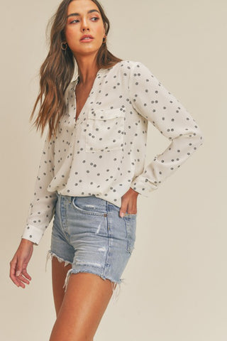 Long Sleeve Top V neckline - Printed woven
