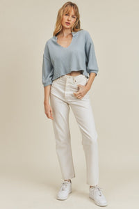 Knit Top -3/4 sleeve -V neckline Semi Crop