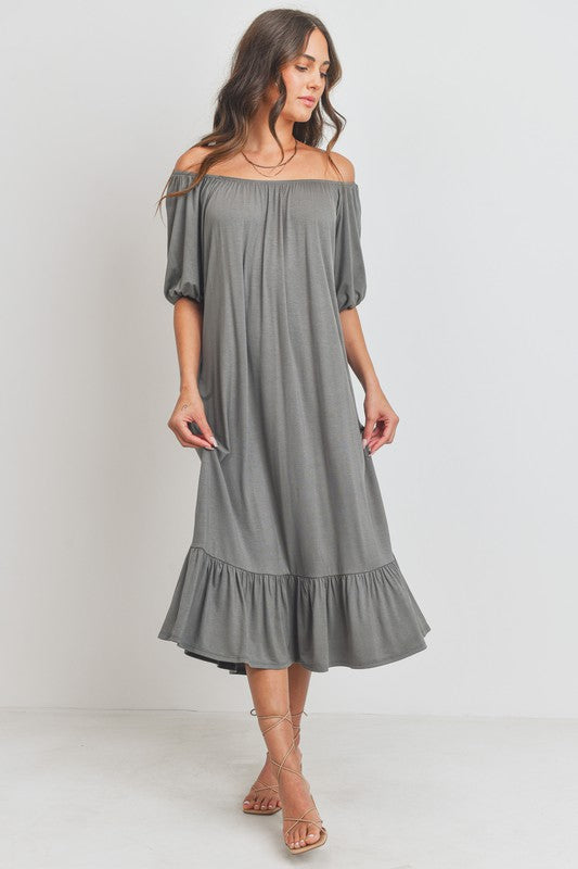 Off Shoulder Side Pocket Jersey Knit Dress