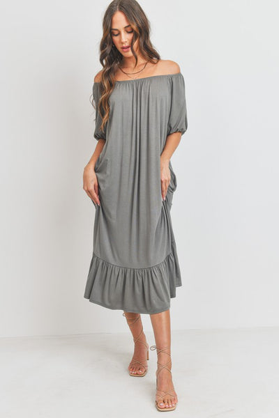 Off Shoulder Side Pocket Jersey Knit Dress