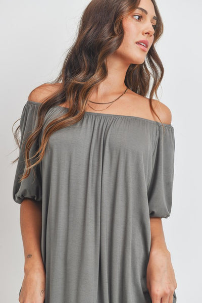 Off Shoulder Side Pocket Jersey Knit Dress