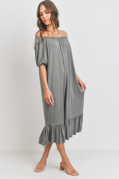 Off Shoulder Side Pocket Jersey Knit Dress