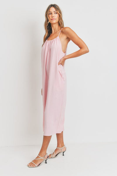 Drawstring Neck Adjustable Strap Woven Jumpsuit