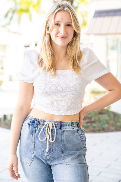 Kalia Puff Sleeve Cropped Top