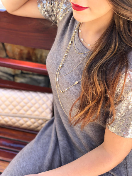 Gold & White Bead Layered Necklace