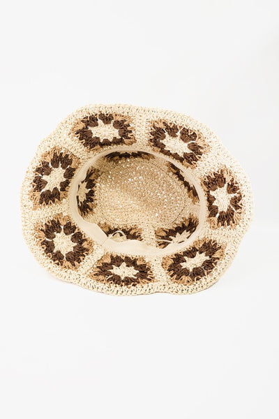 Squared Flower Pattern Knit Bucket Hat