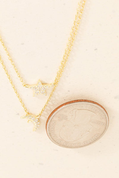 Sterling Silver Stud & Layered Star-Moon Charm Necklace