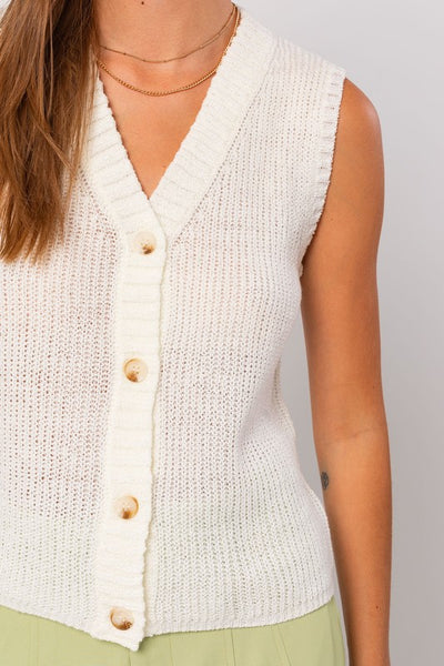 Button Front Sleeveless Sweater Top