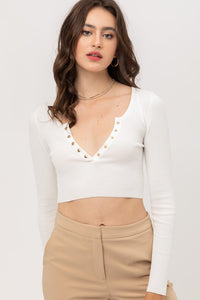 Cropped Snap Button Sweater Top