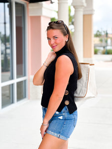Turtleneck Button Sides Sweater Tank