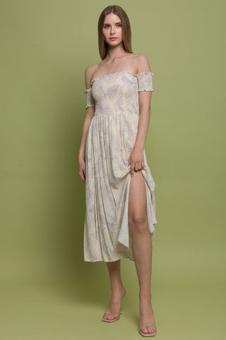 Bardot Neckline Midi Dress