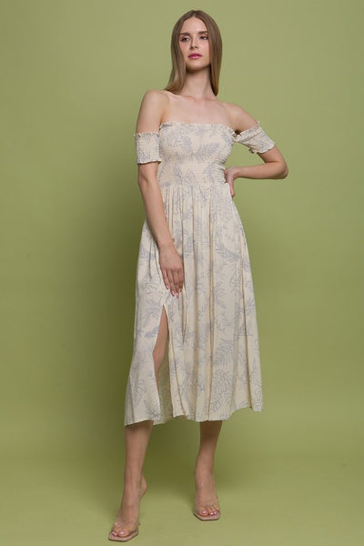 Bardot Neckline Midi Dress