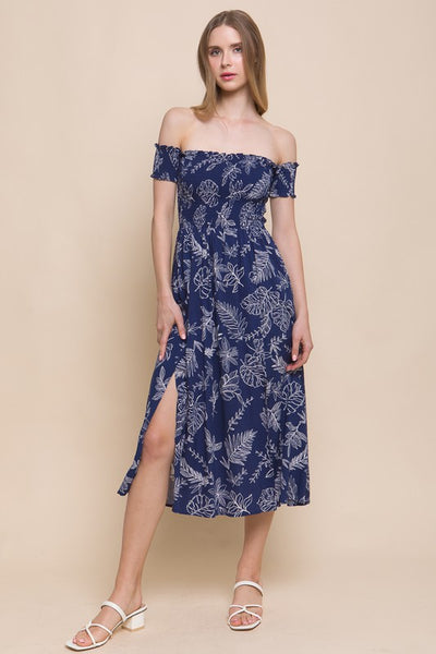 Bardot Neckline Midi Dress